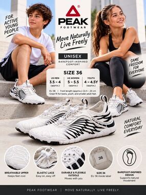 Peak Footwear Barefoot Shoes EU 36 US 5-5.5(M) Youth 4-4.5(F) Youth Unisex NEW